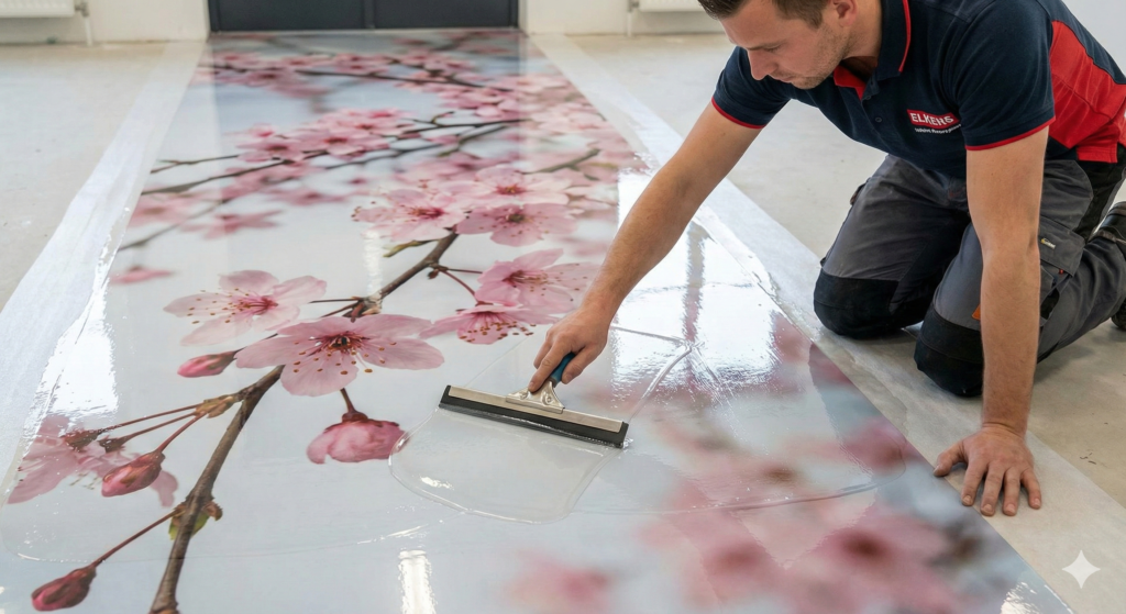 A UV-resistant topcoat is added to prevent yellowing from the Dubai sun